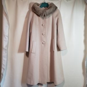 VINTAGE 50s 60s Mid Century Wool Coat With Fur Collar Size Large